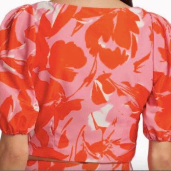 ML Monique Lhuillier Printed Taffeta Crop Top 10 - Picture 5 of 9